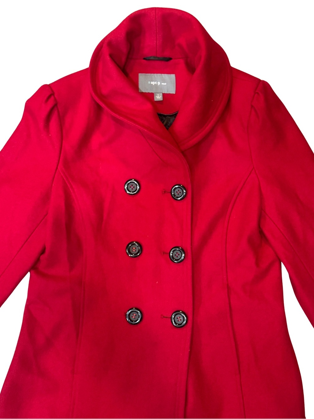 Apt. 9 Women's Bright Red Wool Blend Double-Breasted Pea Coat